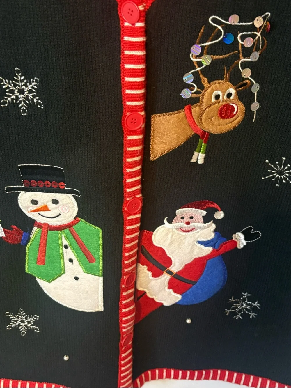 Unbranded Black Holiday Vest with Red Trim & Festive Embroideries
